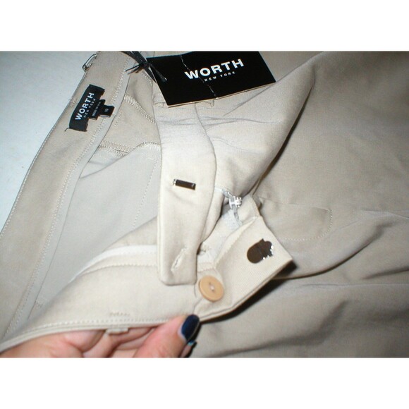NWT Womens 10 Worth New York Slacks $378 Beige Khaki Tan Tall Twill Melbourne - Picture 4 of 6